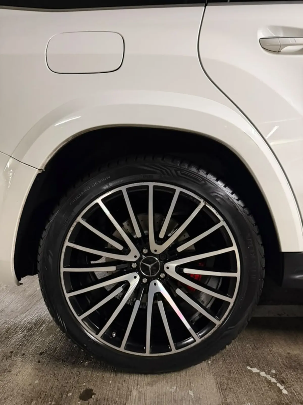 Close-up of a freshly detailed Mercedes AMG wheel